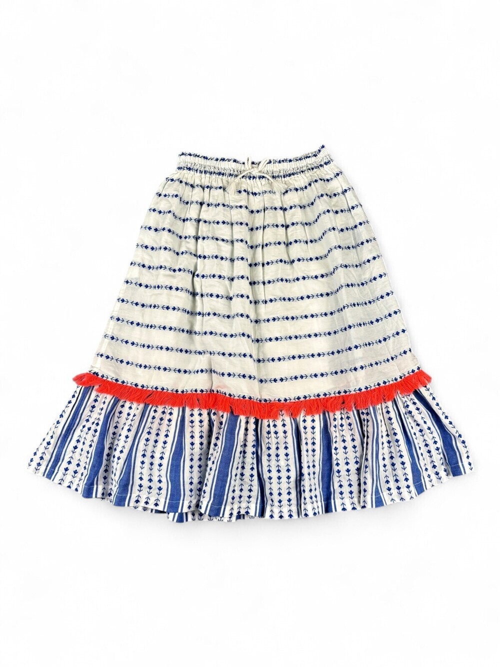 Boden Girls Size 14 Blue Stripe Tassel Hem Skirt